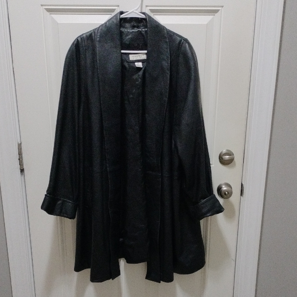 Preston & York Black Leather Trench Coat 2X